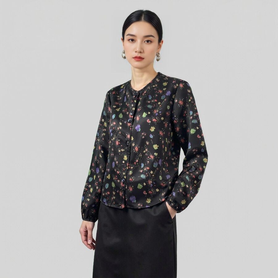 Silk Floral Print Long Sleeve Jacket view 6