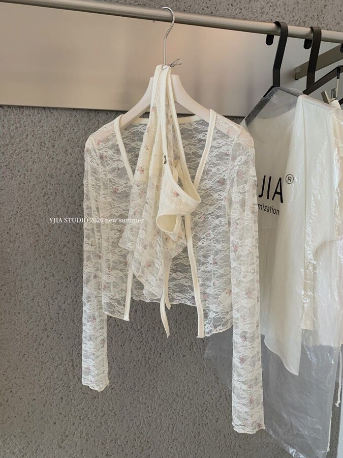Conjunto de Cardigã e Camisola de Renda Floral view 4