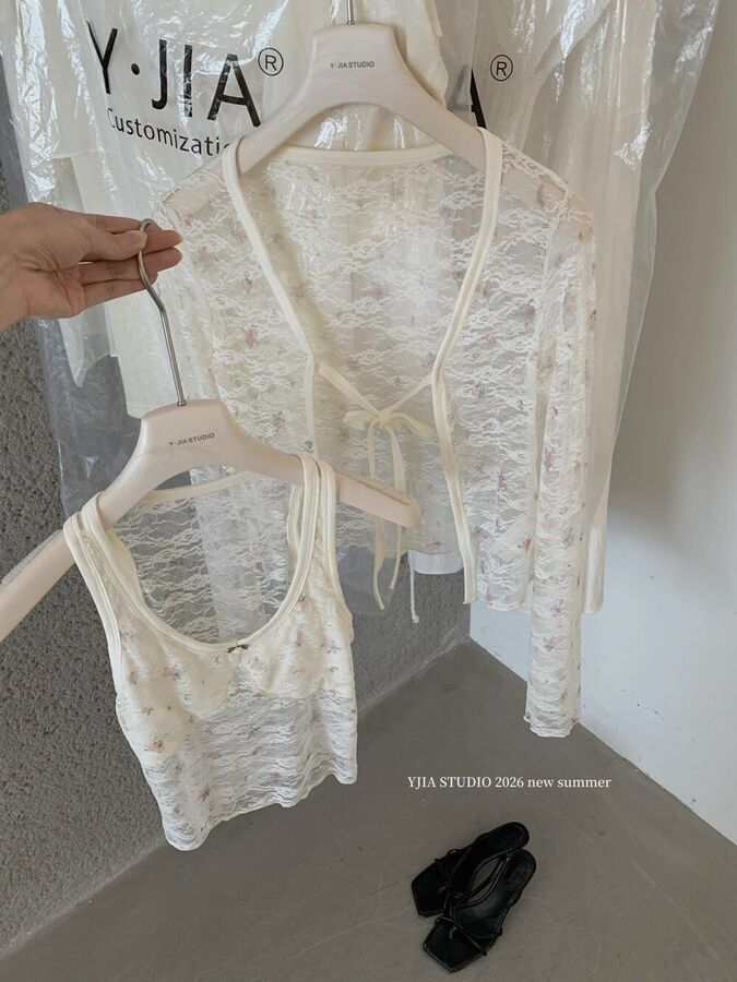 Conjunto de Cardigã e Camisola de Renda Floral view 5