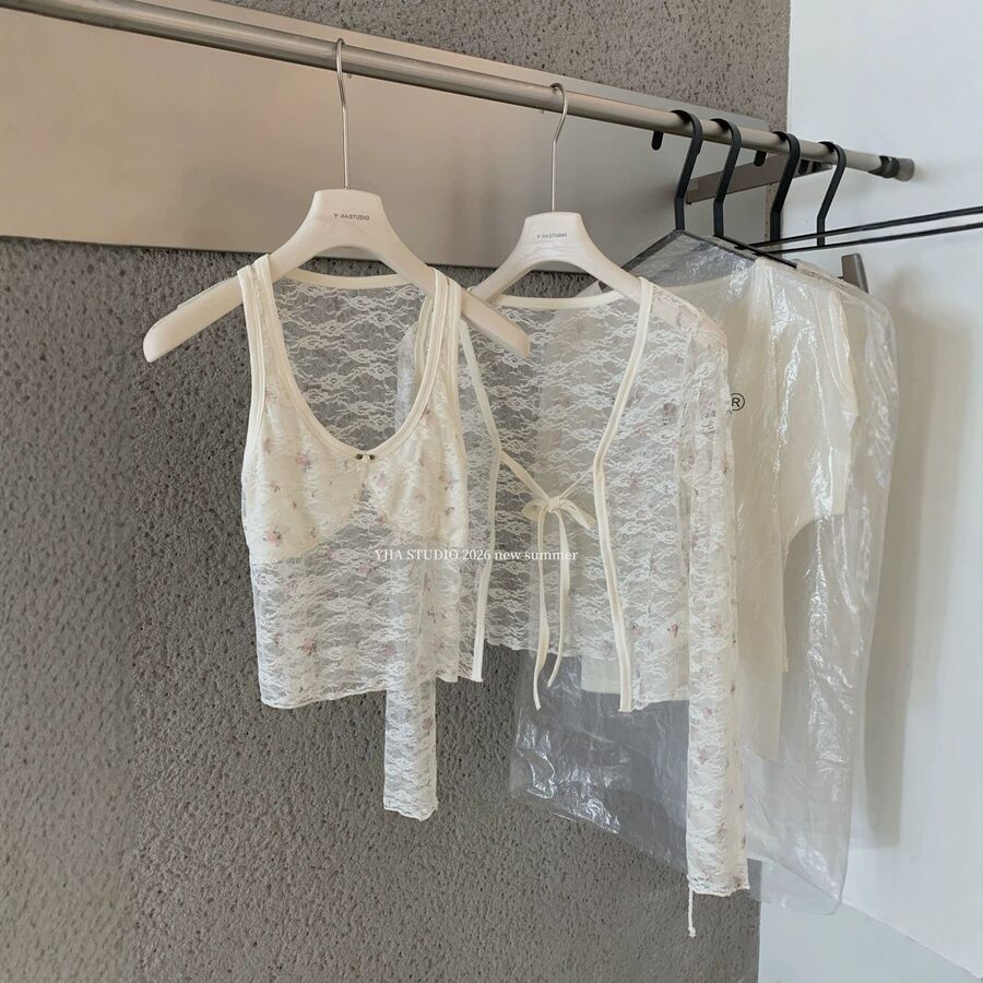 Conjunto de Cardigã e Camisola de Renda Floral view 6