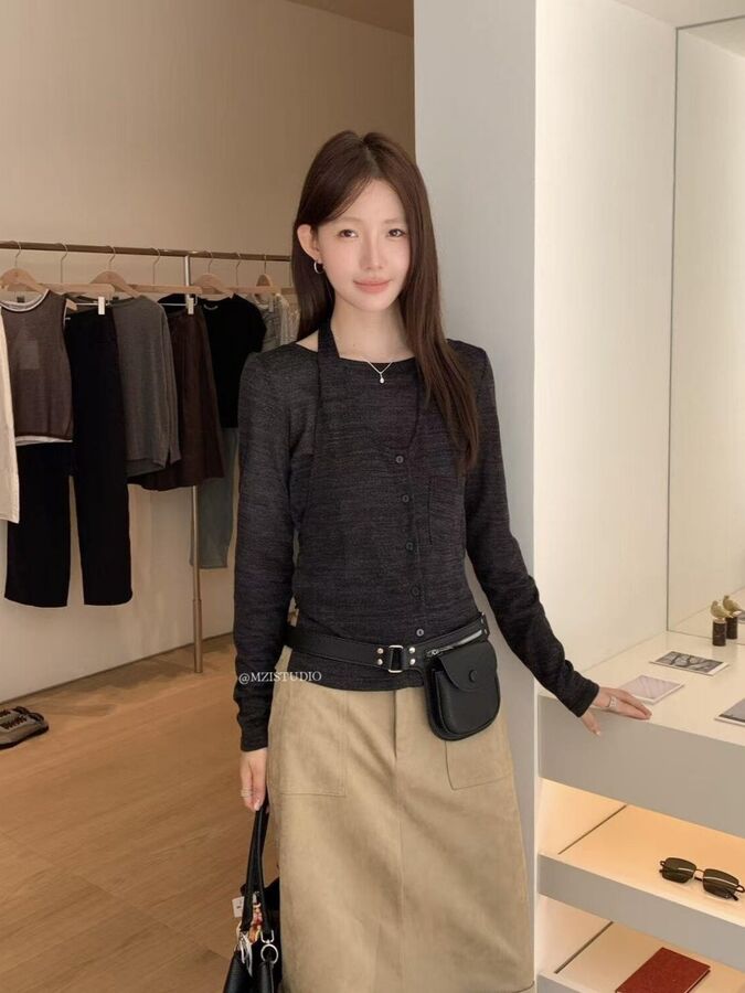Pocket Cami and Long Sleeve Knit Set
