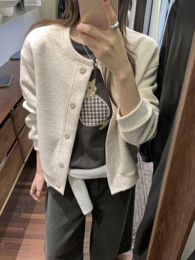 Chaqueta Corta Coreana de Mezcla de Lana view 5