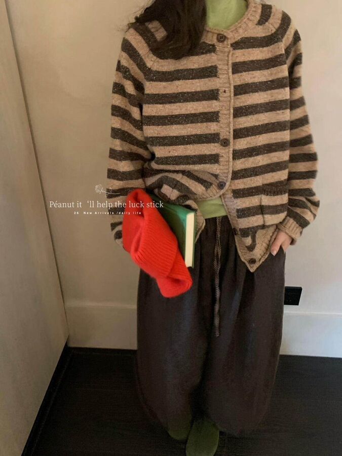 Korean Vintage Striped Cardigan Sweater