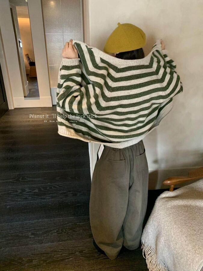 Korean Vintage Striped Cardigan Sweater view 5