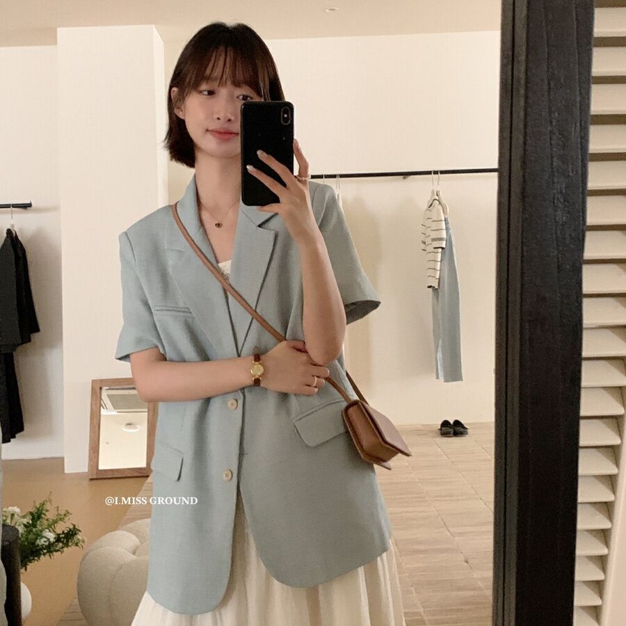 Korean Chic Short Sleeve Blazer Jacket