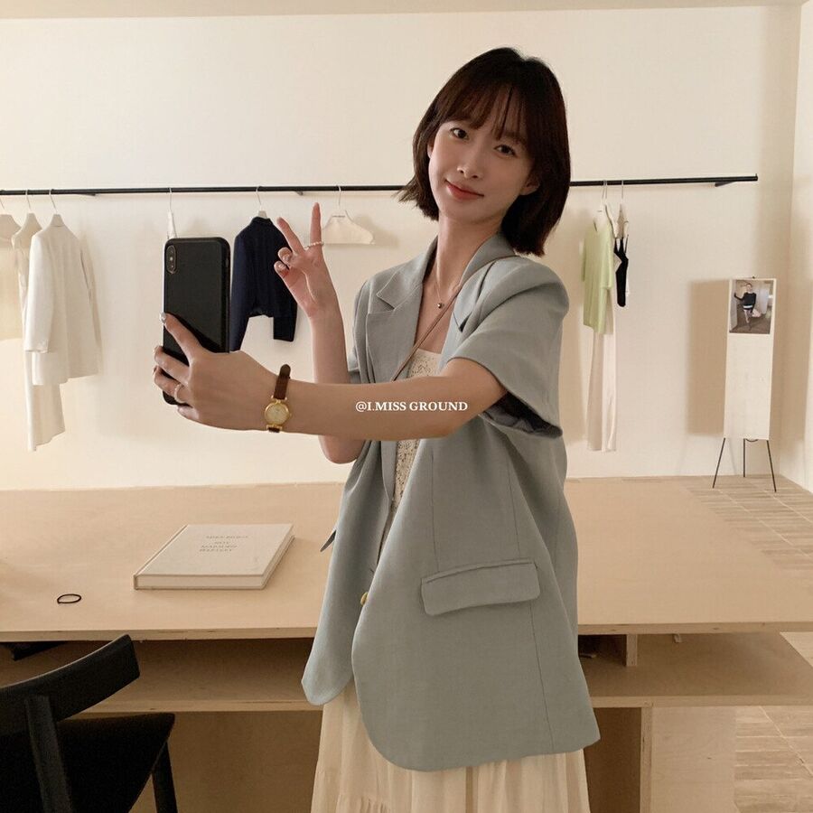 Korean Chic Short Sleeve Blazer Jacket view 3