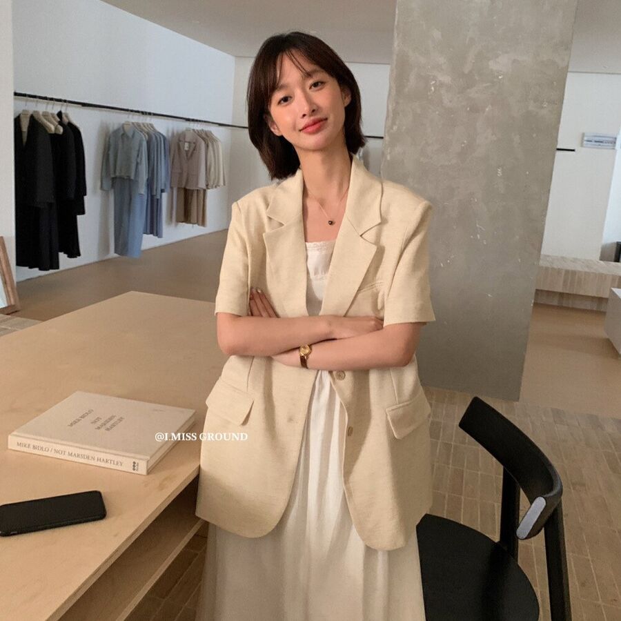 Korean Chic Short Sleeve Blazer Jacket view 4