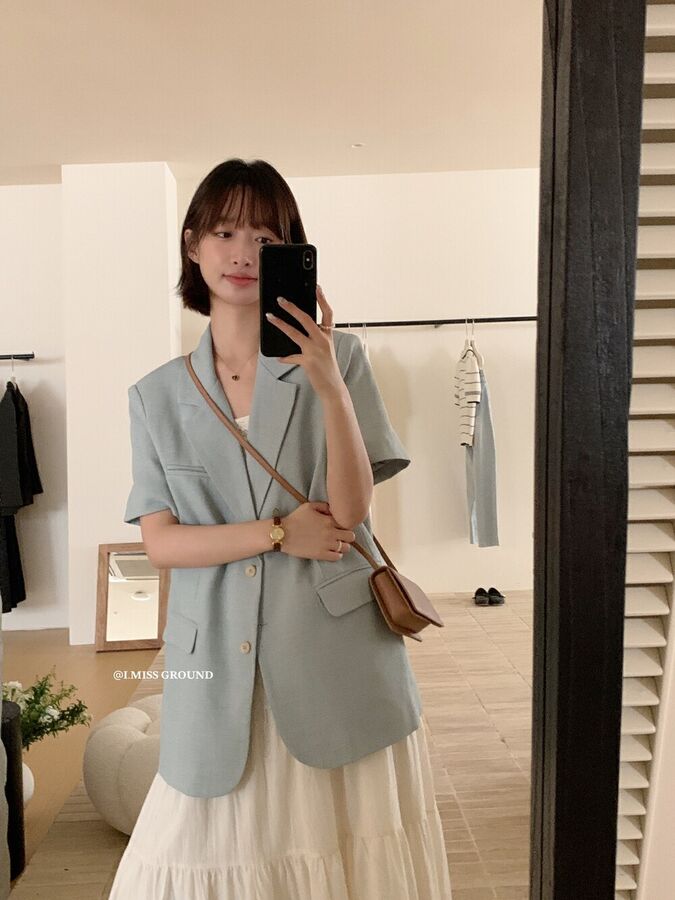 Korean Chic Short Sleeve Blazer Jacket view 6