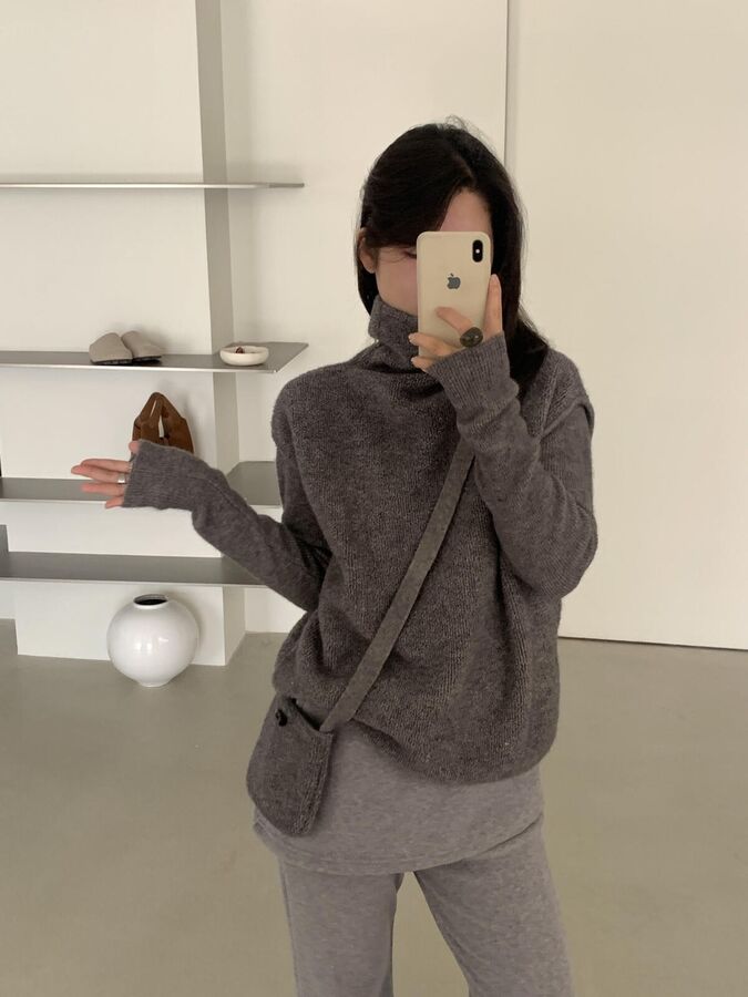 Drawstring Turtleneck Vest and Knit Top Set view 2
