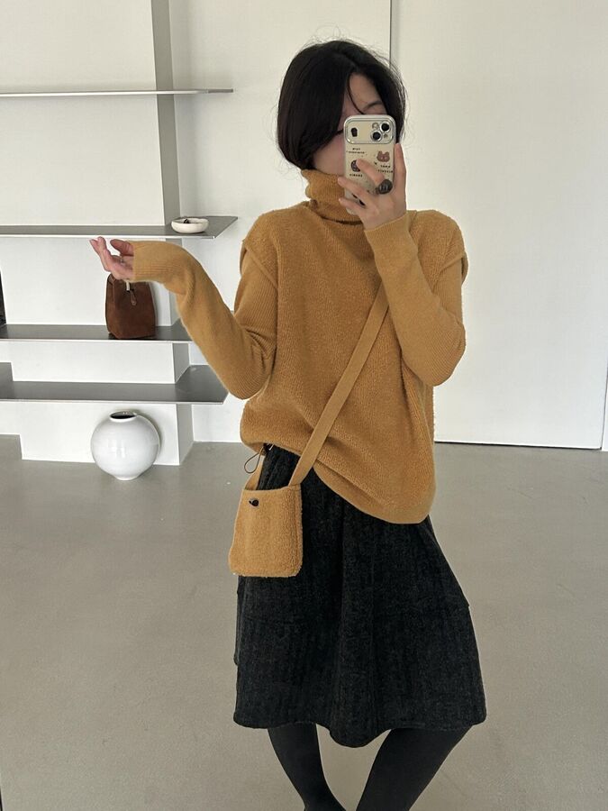 Drawstring Turtleneck Vest and Knit Top Set view 4
