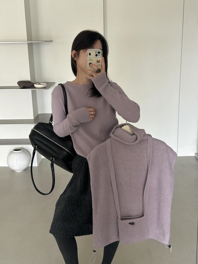 Drawstring Turtleneck Vest and Knit Top Set view 5