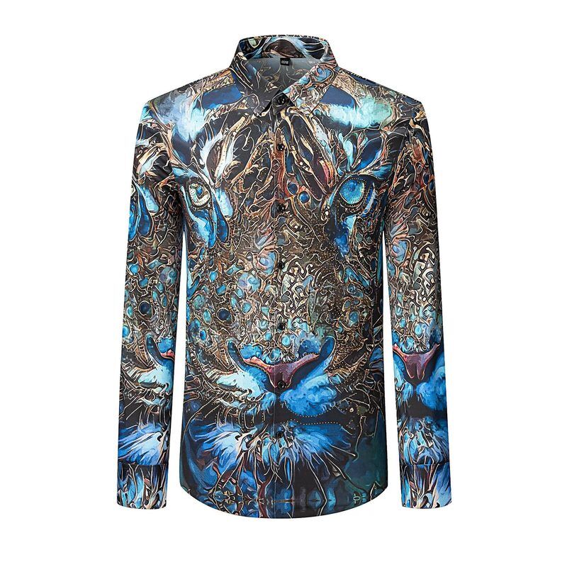 Blue Gold Tiger 3D Print Long Sleeve Shirt view 4