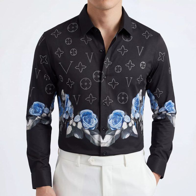 Blue Rose Print Long Sleeve Shirt view 2