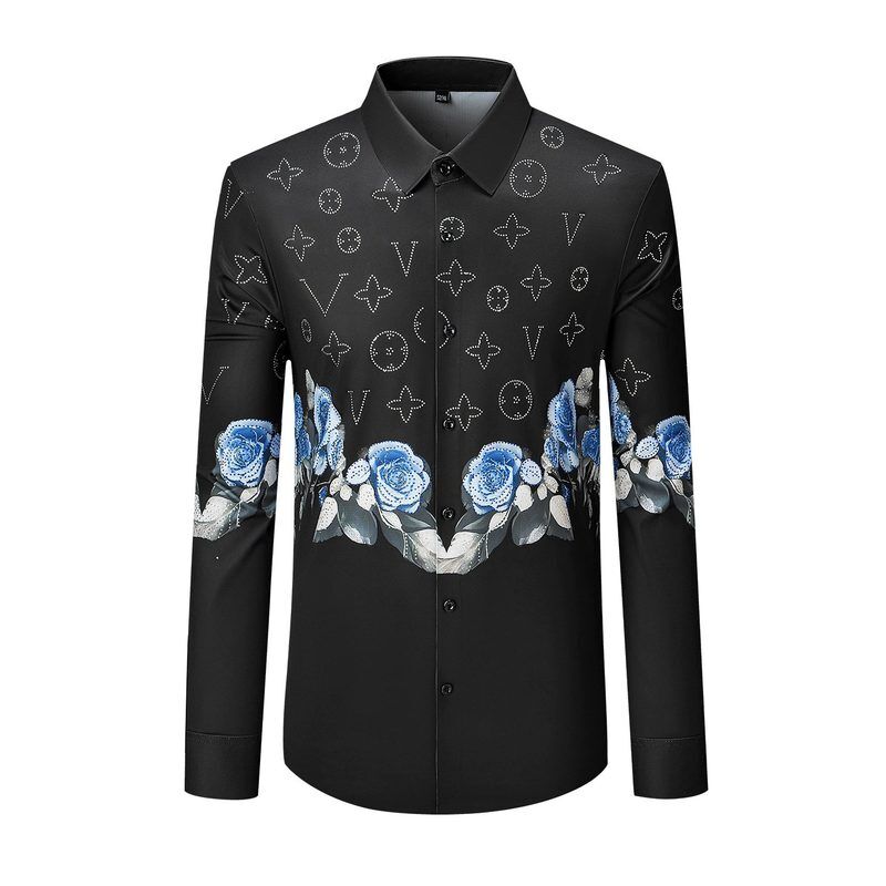 Blue Rose Print Long Sleeve Shirt view 3