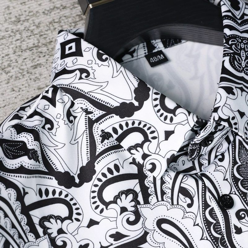 Black White Paisley Print Short Sleeve Shirt view 3