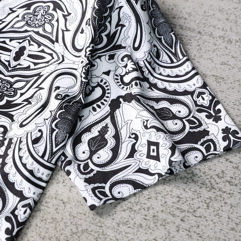 Black White Paisley Print Short Sleeve Shirt view 4