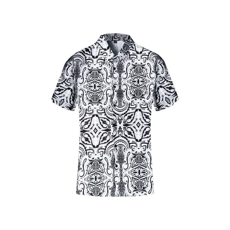 Black White Paisley Print Short Sleeve Shirt view 5