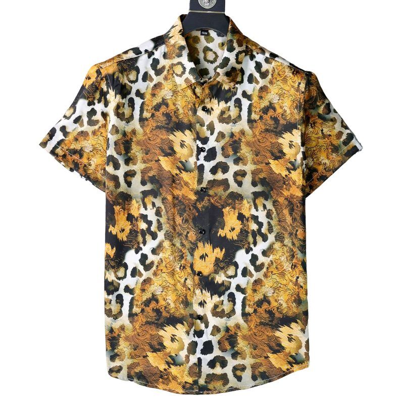 Chemise à manches courtes imprimé léopard jaune et brun view 5