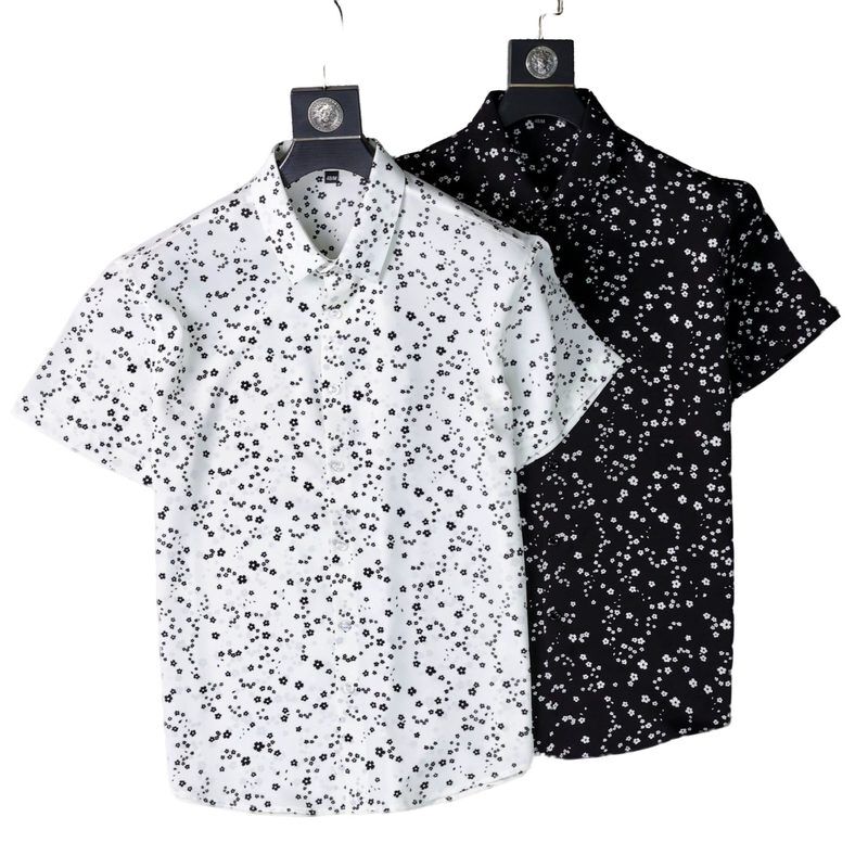 Kemeja Lengan Pendek Motif Floral Cetak Digital 3D view 3