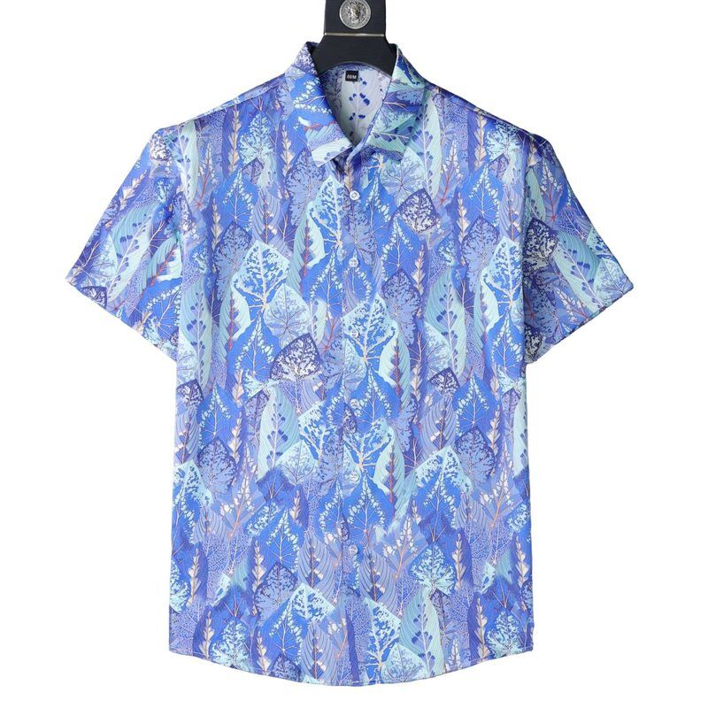Blue Leaf All-Over Print Short Sleeve Shirt view 6