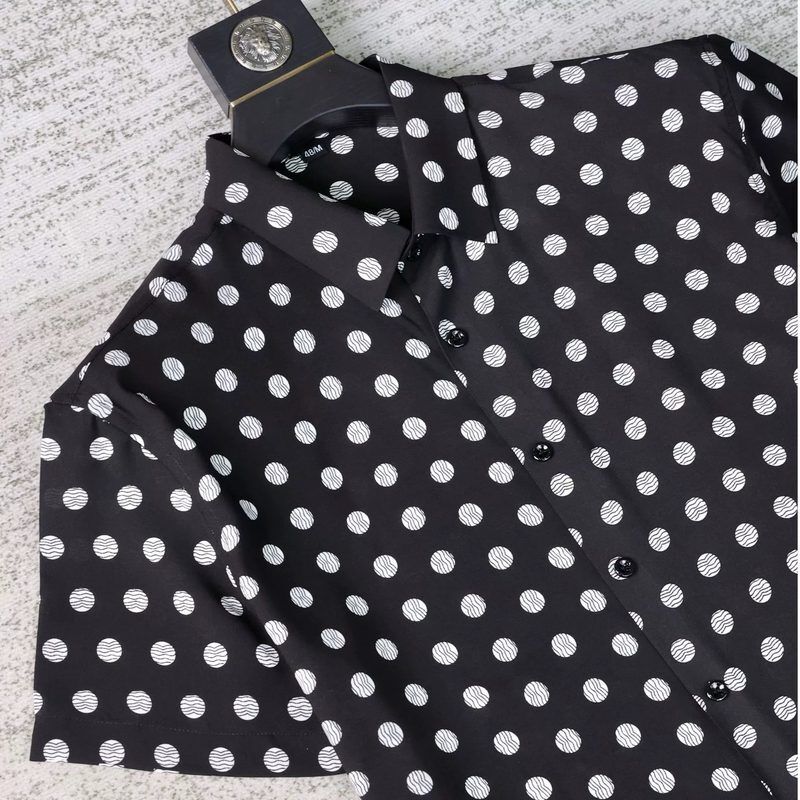 Black White Polka Dot All-Over Print Short Sleeve Shirt view 2