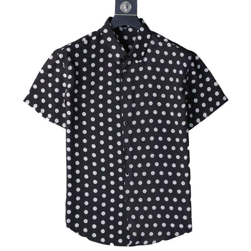 Black White Polka Dot All-Over Print Short Sleeve Shirt view 6