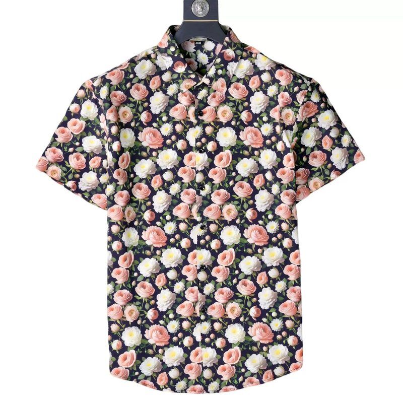 Chemise à manches courtes imprimé floral roses all-over view 5