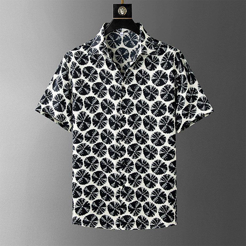 Black White Tie-Dye All-Over Print Short Sleeve Shirt view 3