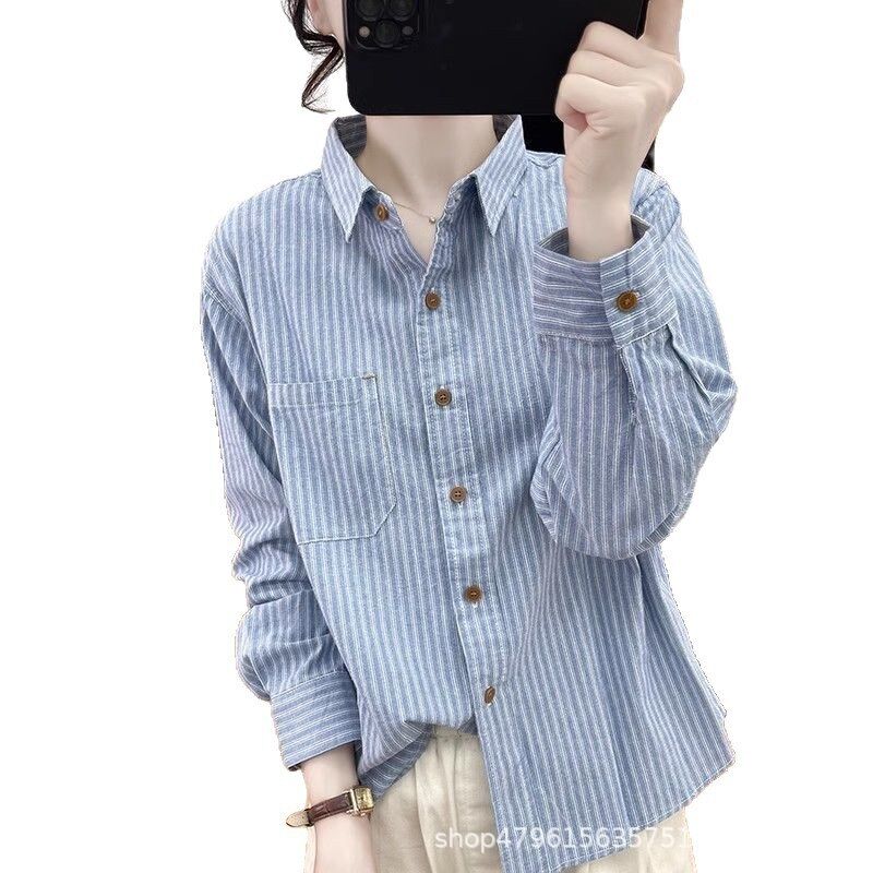 Camisa Vintage de Rayas Suelta de Manga Larga view 5