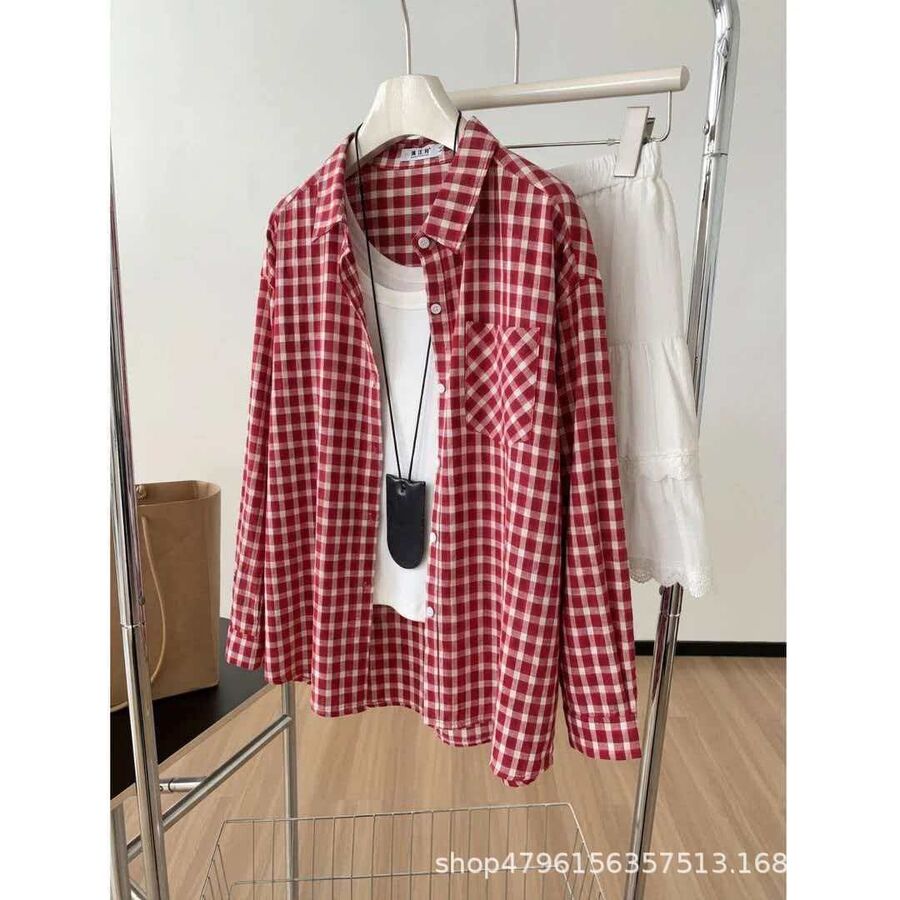 Vintage Plaid Loose Long Sleeve Shirt view 4