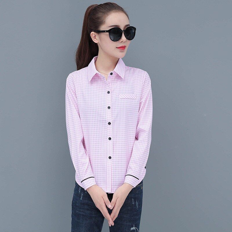Korean Plaid Slim Long Sleeve Shirt view 2