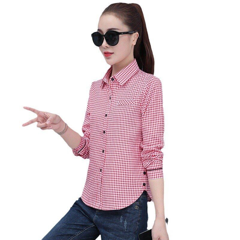 Korean Plaid Slim Long Sleeve Shirt view 5
