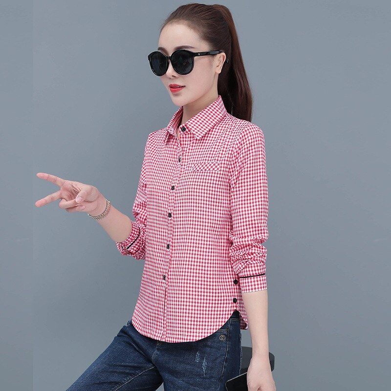 Korean Plaid Slim Long Sleeve Shirt view 6