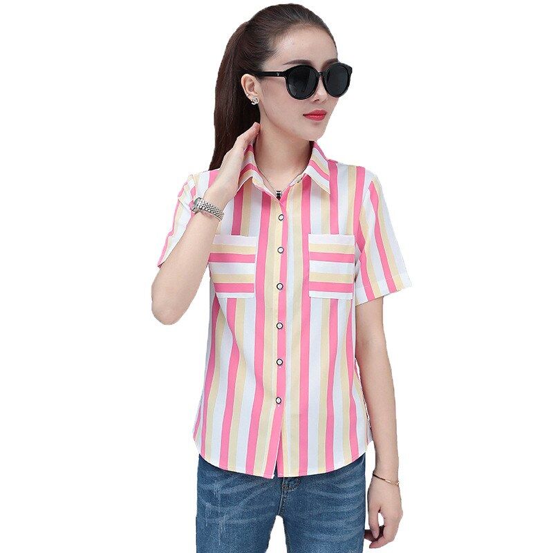 Kemeja Garis Longgar Lengan Pendek view 4