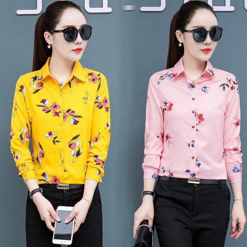 Koreanische florale Slim Langarmbluse view 2