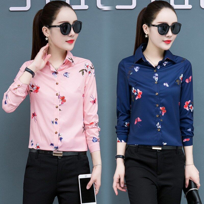 Koreanische florale Slim Langarmbluse view 3