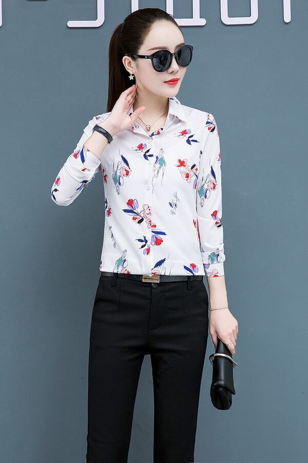 Koreanische florale Slim Langarmbluse view 7