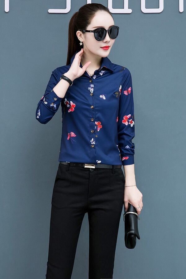 Koreanische florale Slim Langarmbluse view 9