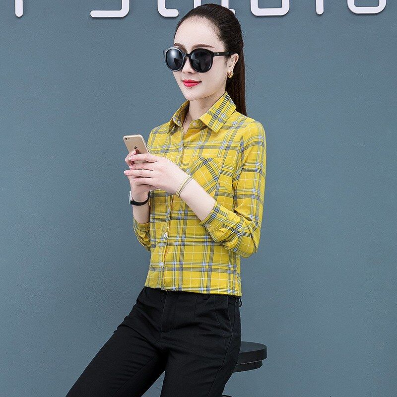Camisa Coreana Plaid Manga Larga view 7