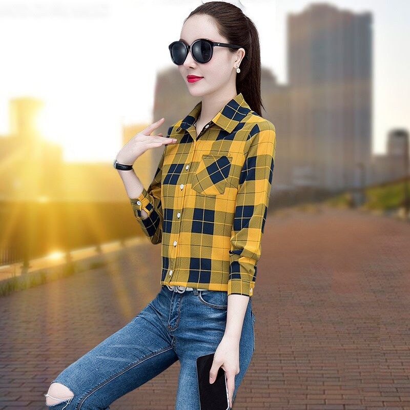 Korean Plaid Long Sleeve Shirt view 10
