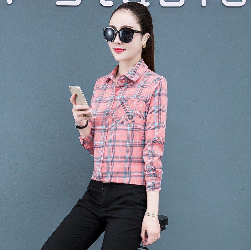 Korean Plaid Long Sleeve Shirt view 11