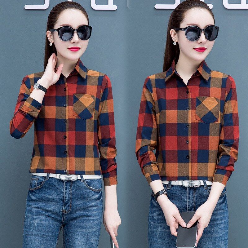 Korean Plaid Long Sleeve Shirt view 3