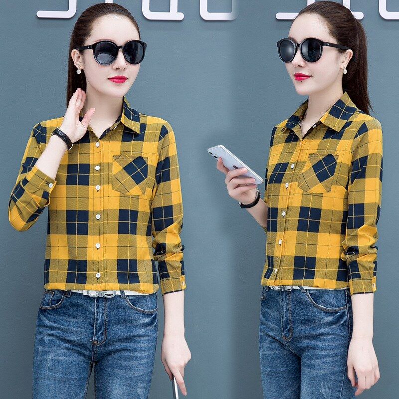 Korean Plaid Long Sleeve Shirt view 4