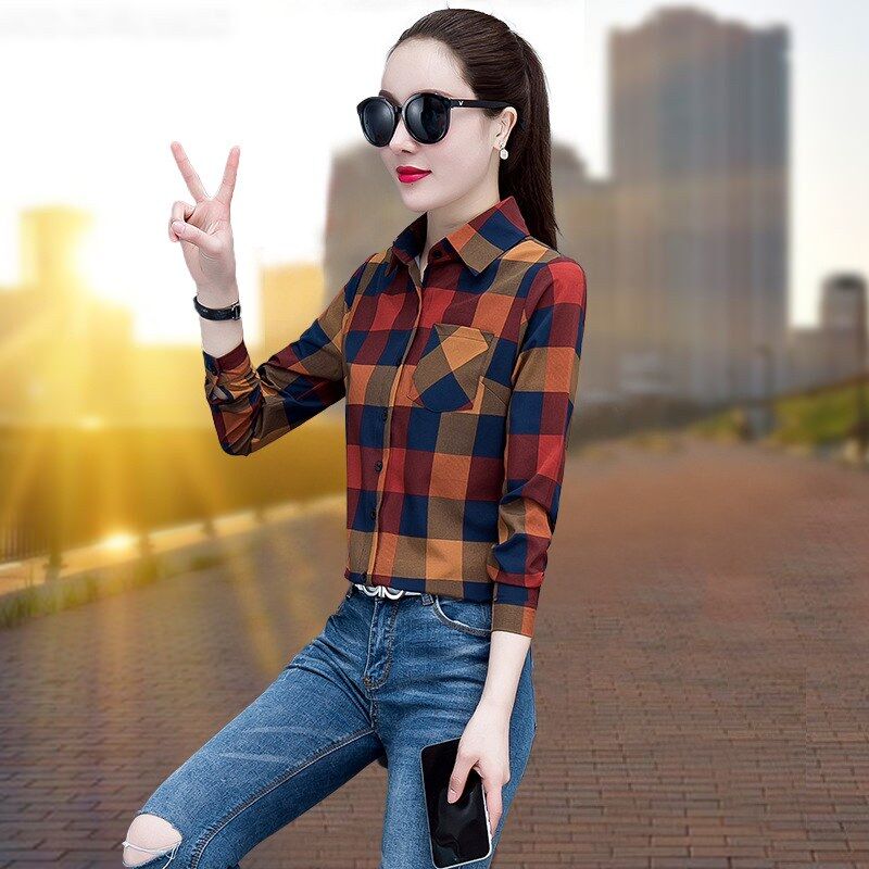 Korean Plaid Long Sleeve Shirt view 6