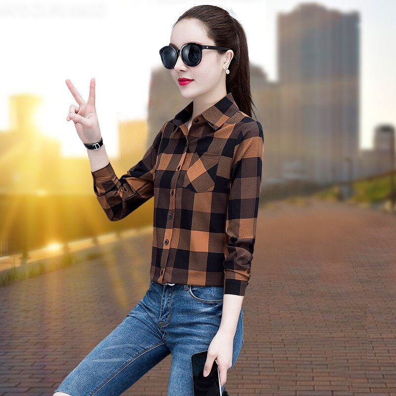 Koreanisches Vintage-Karo-Langarmhemd view 7