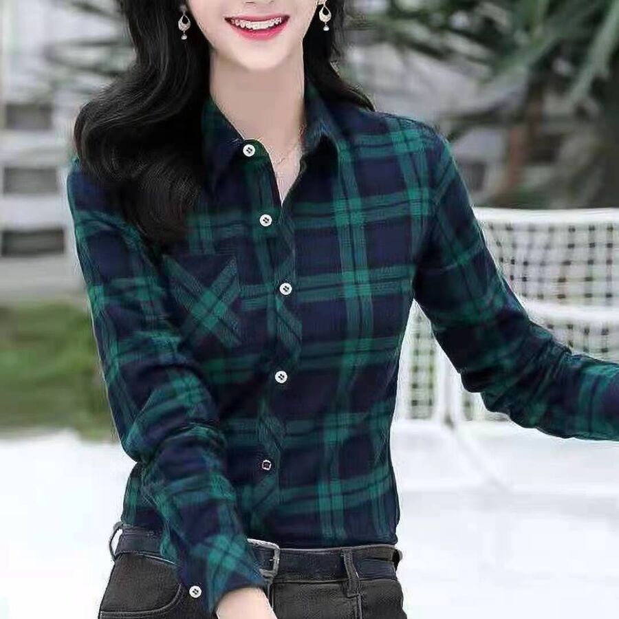 Korean Vintage Plaid Long Sleeve Shirt view 2