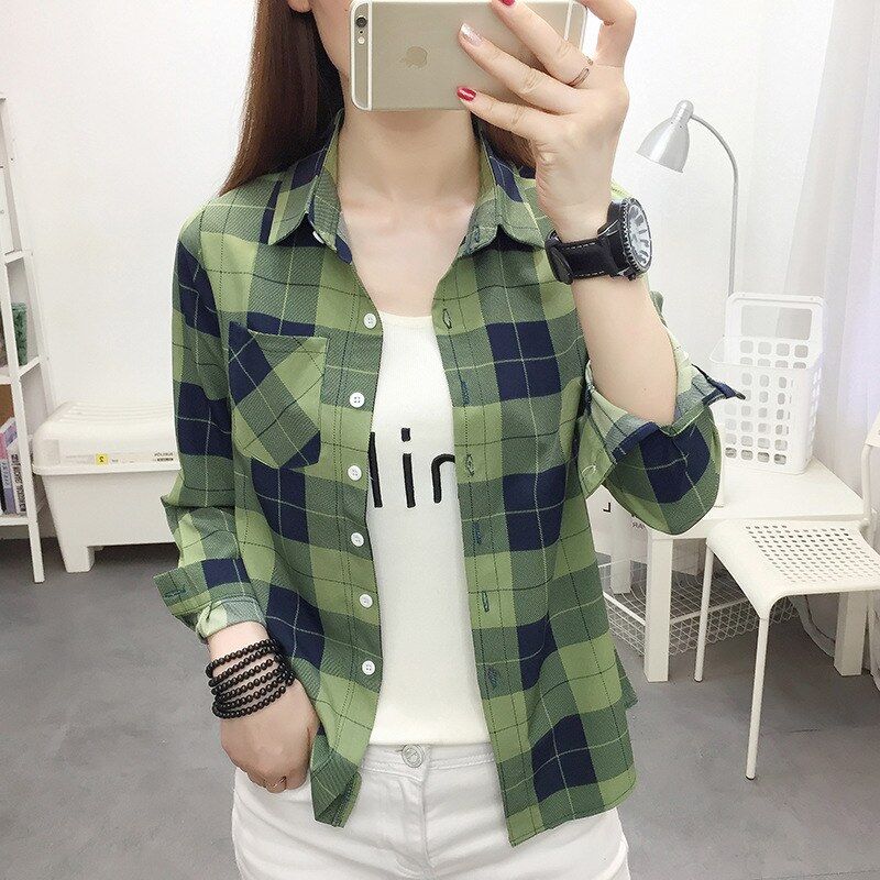 Korean Vintage Plaid Long Sleeve Shirt view 4
