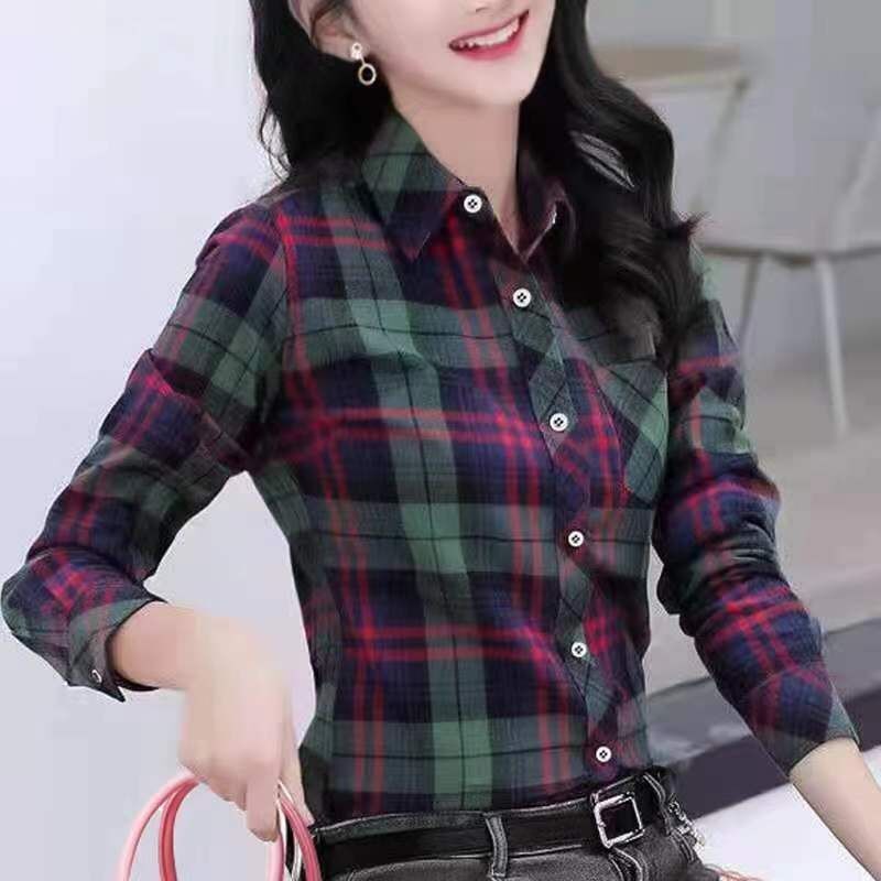 Korean Vintage Plaid Long Sleeve Shirt view 6