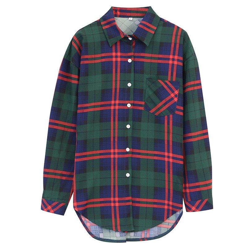Camisa coreana xadrez manga longa view 5