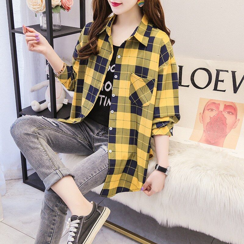 Korean Plaid Long Sleeve Shirt view 11